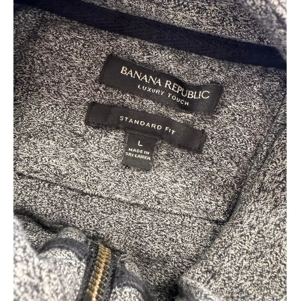 Banana Republic Luxury Touch Standard Fit Large Gray Black Quarter Zip Sweater